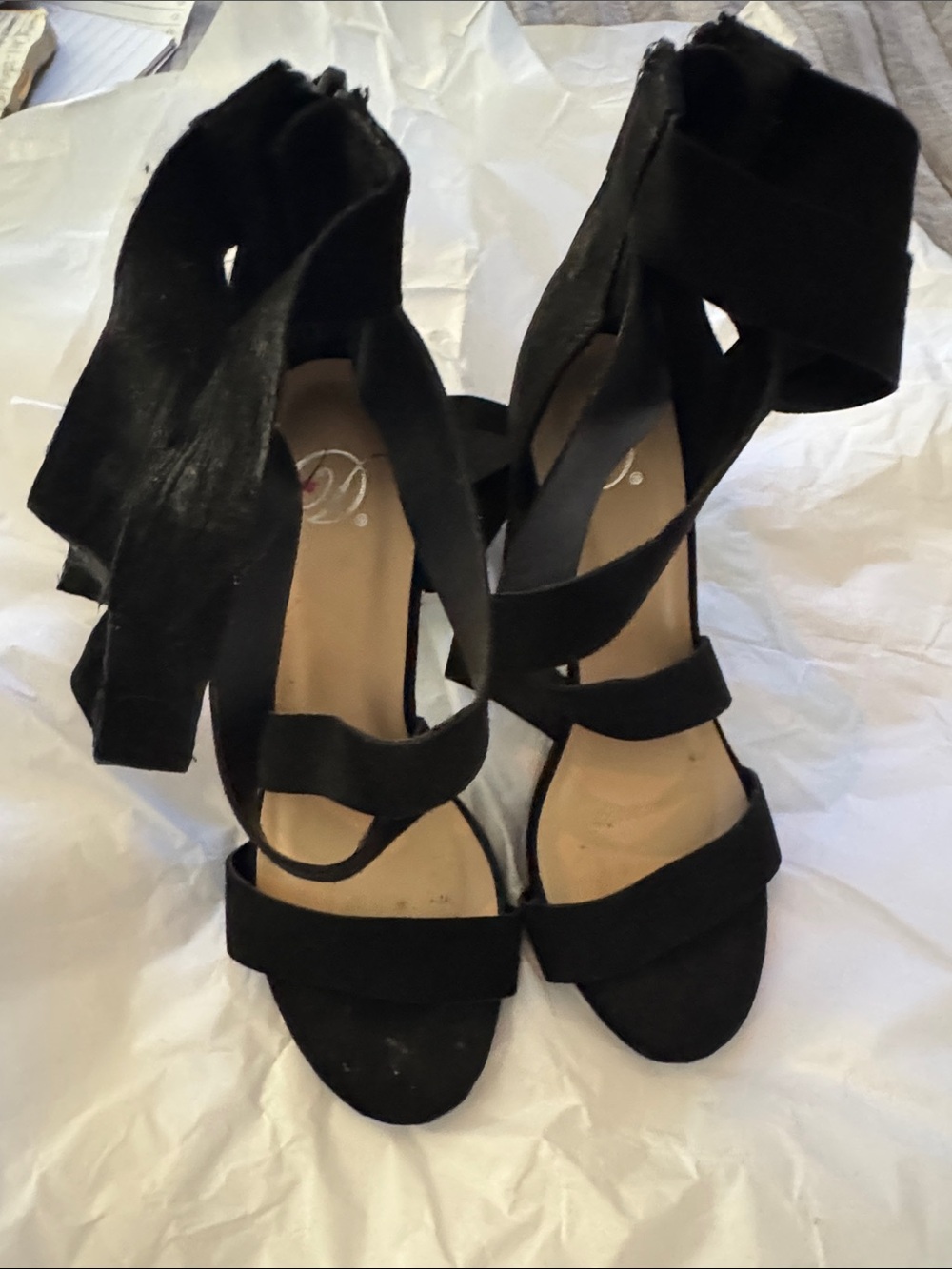 Black Strappy High Heel Sandals - Women